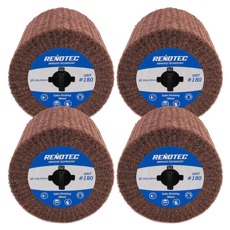 RENOTEC 4" Burnishing Drum, 100x100mm, Fine Grit 180, A/O, for Metalwork Surface Polishing - Image 1